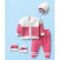 Babyhug Knitted Full Sleeves Polka Dots Design Sweater Set - Grey