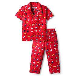 Babyhug Cotton Woven Half Sleeves Co-ords Front Open Night Suit With Number Print - Red