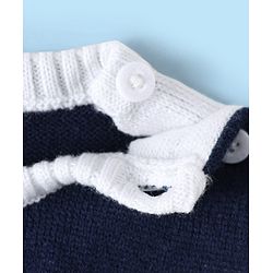 Babyhug Knitted Full Sleeves Sweater Set with Stripes & Text Design - Royal Blue