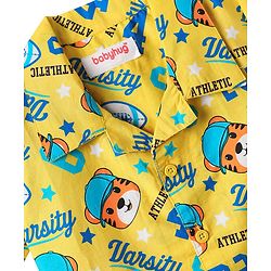 Babyhug Cotton Woven Half Sleeves Co-ords Night Suit With Tiger Print - Yellow