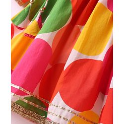 Babyhug 100% Cotton Three Fourth Sleeves Girls Kurti Pallazzo & Dupatta Set with All over Print & Lace Detailing - Dark Pink & Green