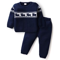 Babyhug Knitted Full Sleeves Pullover   Sweater Set with Aztec Design - Red