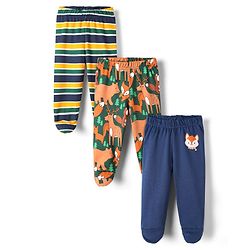 Babyhug Cotton Knit Striped & Animal Printed Bootie Leggings Pack of 3 - Multicolor