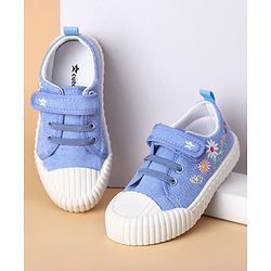 Cute Walk by Babyhug Casual Shoes with Velcro Closure & Floral Embroidery - Blue