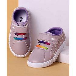 Cute Walk By Babyhug Velcro Closure Casual Shoes With Candy Print & Lace Detailing - Purple