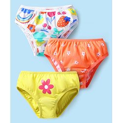 Babyhug 100% Cotton Single Jersey Knit Panties With Floral Print Pack Of 3 - Lime Orange & White