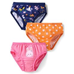 Babyhug 100% Cotton Single Jersey Knit Panties With Polka Dot & Floral Print Pack Of 3 - Orange Navy Blue & Pink