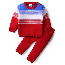 Babyhug Knitted Full Sleeves Front Open Sweater with Sequin Detailing & Pockets - Navy Blue