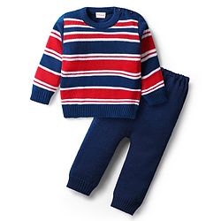 Babyhug Knitted Full Sleeves Sweater Set with Heart Design - Red main image 0