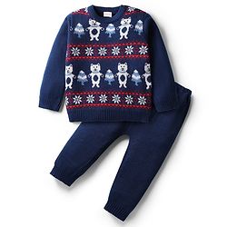 Babyhug Knitted Full Sleeves Sweater Set With Heart Design - Red main image 0