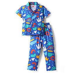 Babyhug Cotton Knit Half Sleeves Rainbow Printed Co-Ords Nightsuit - Blue