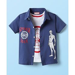 Babyhug Marvel Single Jersey Knit Sleeveless T-Shirt & Shorts With Spiderman Graphics - Red & Yellow