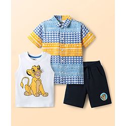 Babyhug Disney Single Jersey Knit Half Sleeves Shirt & Shorts Set With T-Shirt & Lion King Graphics - Multicolor