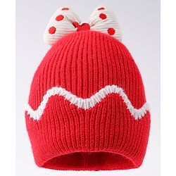 Babyhug Woolen Cap with Pom Pom & Dino Applique Blue - Diameter 11.5 cm main image 0