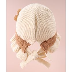 Babyhug Woollen Cap with Knot & Floral Applique Cream - Diameter 15 cm