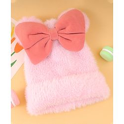 Babyhug Woollen Cap with Pom Pom & Bow Applique Pink - Diameter 10.5 cm