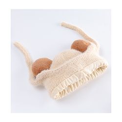 Babyhug Woollen Cap with Muffler & Ear Applique Beige - Diameter 12.5 cm