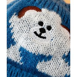Babyhug Woollen Cap with Bear Embroidery Navy Blue - Diameter 14 cm