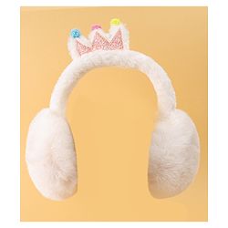 Babyhug Ear Muffs with Crown Applique - White