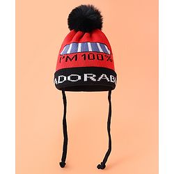 Babyhug Woollen Cap with Pompom & Heart Design - Multicolour main image 0