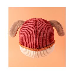 Babyhug Woollen Cap with Ear Bear Design Maroon - Diameter 15 cm