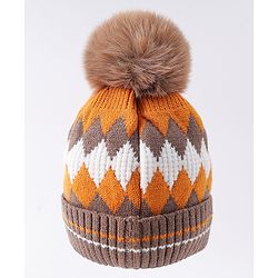 Babyhug Woollen Cap Pom Pom Khaki - Diameter 14.5 cm