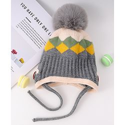 Babyhug Woollen Cap With Floral Applique - Red