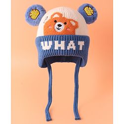 Babyhug Woollen Cap with Bear Ear Applique & Embroidery Navy Blue - Diameter 11 cm