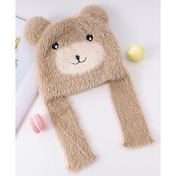 Babyhug Bear Designed Woollen Cap With Knot & Applique Khaki - Diameter 13 cm