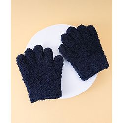 Babyhug Solid Color Fur Gloves - Navy