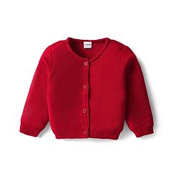 Babyhug Knitted Full Sleeves Solid Front Open Sweater - Red