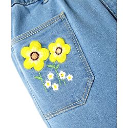 Babyhug Denim Full Length Slim Fit Stretchable Washed Jeans With Zipper Floral Embroidery & Badges - Blue