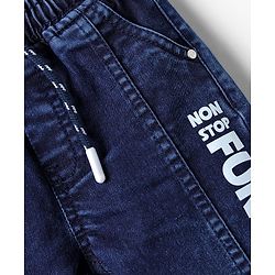 Babyhug Denim Full Length Text Printed Washed Joggers With Stretch - Blue