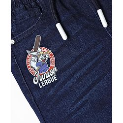 Babyhug Denim Full Length Washed Jeans With Stretch & Text Print - Navy Blue