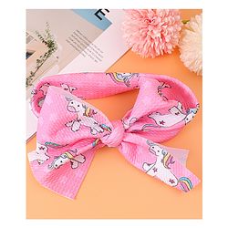 Babyhug Bow Applique Headband with Unicorn Print - Pink