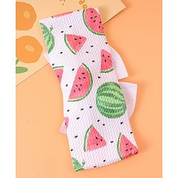 Babyhug Bow Applique Headband with Watermelon Print - White & Red