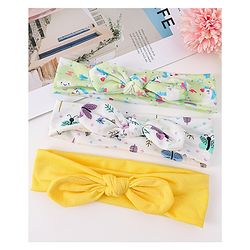 Babyhug Unicorn and Butterfly Print Headbands with Knot Detailing Pack of 3 - Yellow