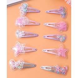Babyhug Snap Clips Free Size with Glitter Star Filled Animal Star & Heart Shaped Applique Pack of 10 - Multicolor