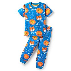 Babyhug Cotton Knit Half Sleeves Co-Ords Night Suit With Animal Print - Blue