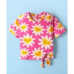 Babyhug 100% Cotton Knit Half Sleeves T-Shirt with Floral Print - Pink