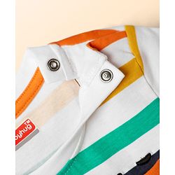 Babyhug Single Jersey Knit Half Sleeves T-Shirt & Shorts Set With Stripes & Animal Patch - Rust Orange