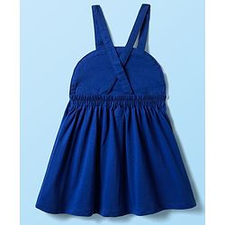 Babyhug Cotton Knit Half Sleeves Frock & Inner Tee with Polka Dot Print & Rainbow Design - Blue