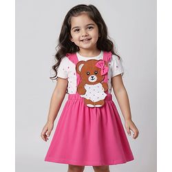 Babyhug Cotton Knit Full Sleeves Floral Printed Frock With Shrug & Bow Applique - Pink main image 0