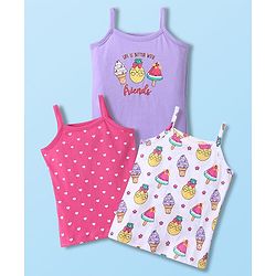 Babyhug 100% Cotton Knit Sleeveless Anti Bacterial Printed Slips Pack of 3 - White Pink & Purple