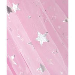 Babyhug Woven Sleeveless Party Dress With Foil Star Print & Bow Applique - Pink