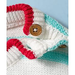 Babyhug Organic Cotton Knit Full Sleeves Sweater Set with Stripes & Yatch Design & Cap - Light Blue
