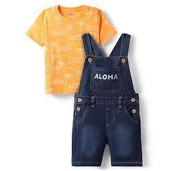 Babyhug Single Jersey Knit Half Sleeves T-Shirt & Dungaree With ...