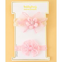 Babyhug Headbands with Floral Applique Pack of 2 - Offwhite & Light Green