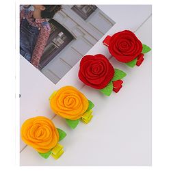 Babyhug Hair Clips with Floral Applique Pack of 4 - Yellow Red and Green