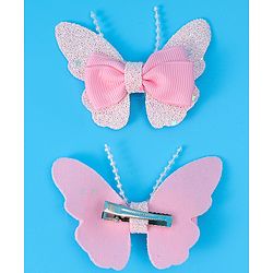 Babyhug Bow and Butterfly Clips Set of 4 - White & Pink